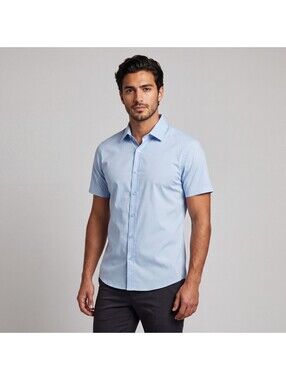 Classic Collection Short Sleeve Stretch Dress Shirt Stain Resistant Light Blue S